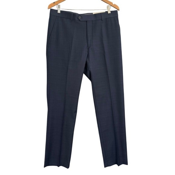 NWT Tommy Hilfiger THFlex Navy Plaid Wool Blend Dress Pants Mens 34W x 32L